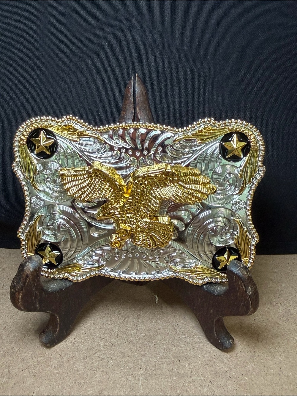 GOLD & SILVER LARGE RODEO WESTERN EAGLE Metal Belt Buckle